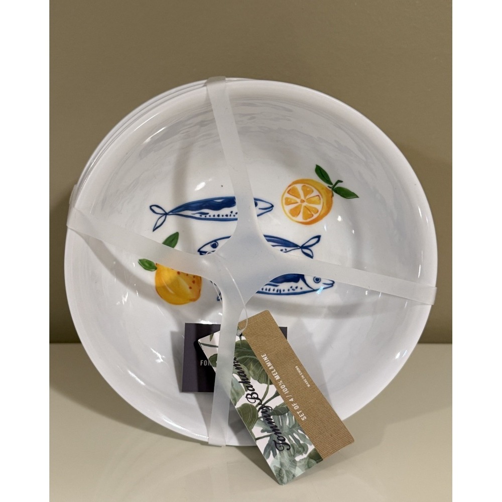Tommy Bahama Coastal Fish & Lemon Melamine Bowls Set of 4 – New